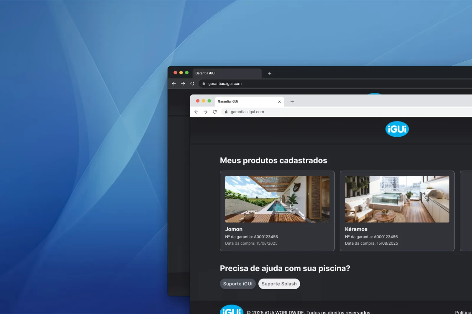 Portal de garantias da iGUi aberto num navegador.